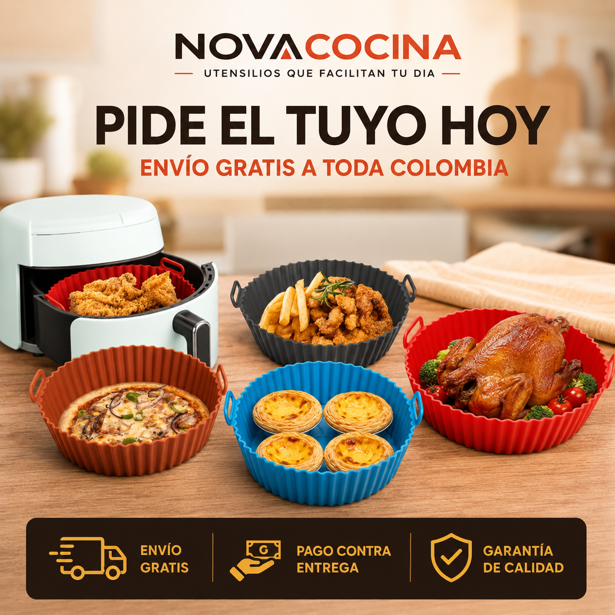Moldes de Silicona Antiadherentes para Freidora de Aire — Pack x6