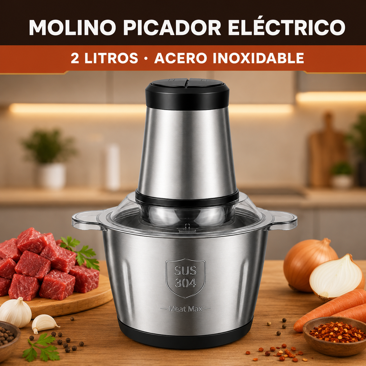 Molino Picador Eléctrico 2L — Acero Inoxidable