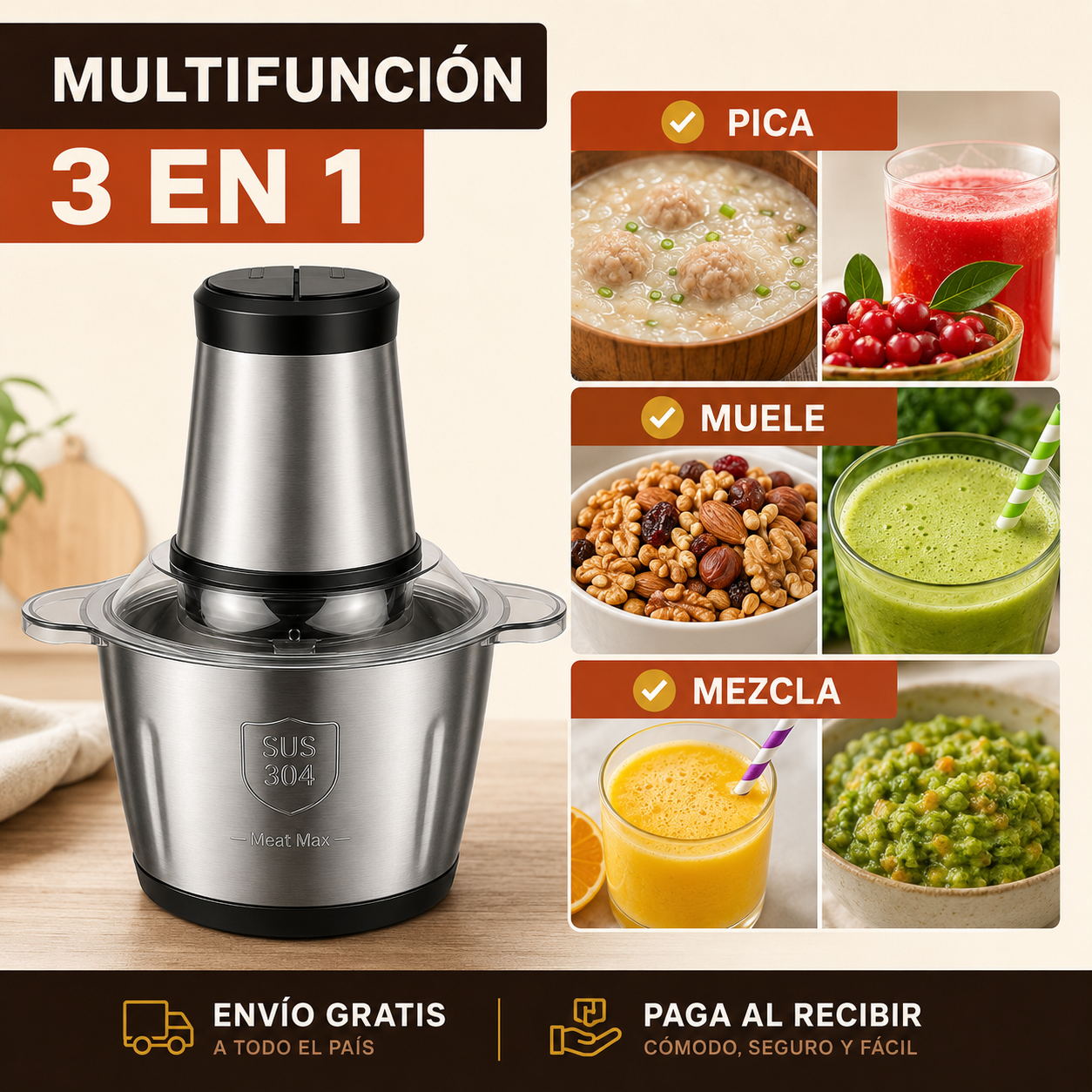 Molino Picador Eléctrico 2L — Acero Inoxidable
