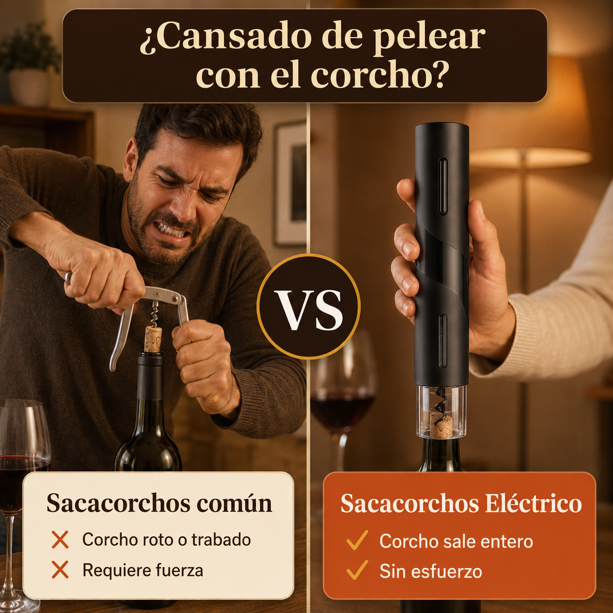 Sacacorchos Eléctrico Recargable + Kit Vinos Completo